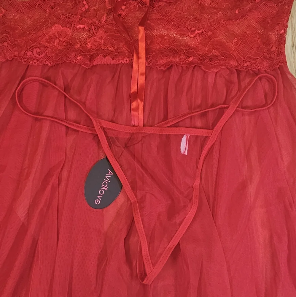 Red Lace Baby Doll Dress Set - Picture 8 of 15
